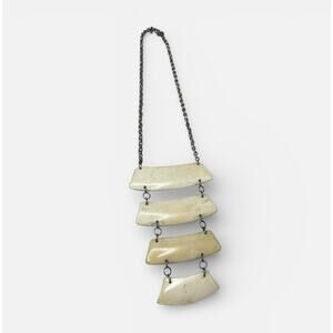 Ivory Tone Geometric Slab Pendant Necklace Layered Modern Tribal Statement